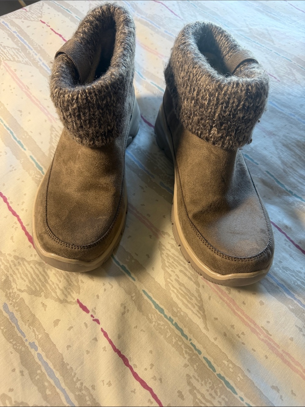 Skechers Taupe Knit-Cuff Ankle Booties
